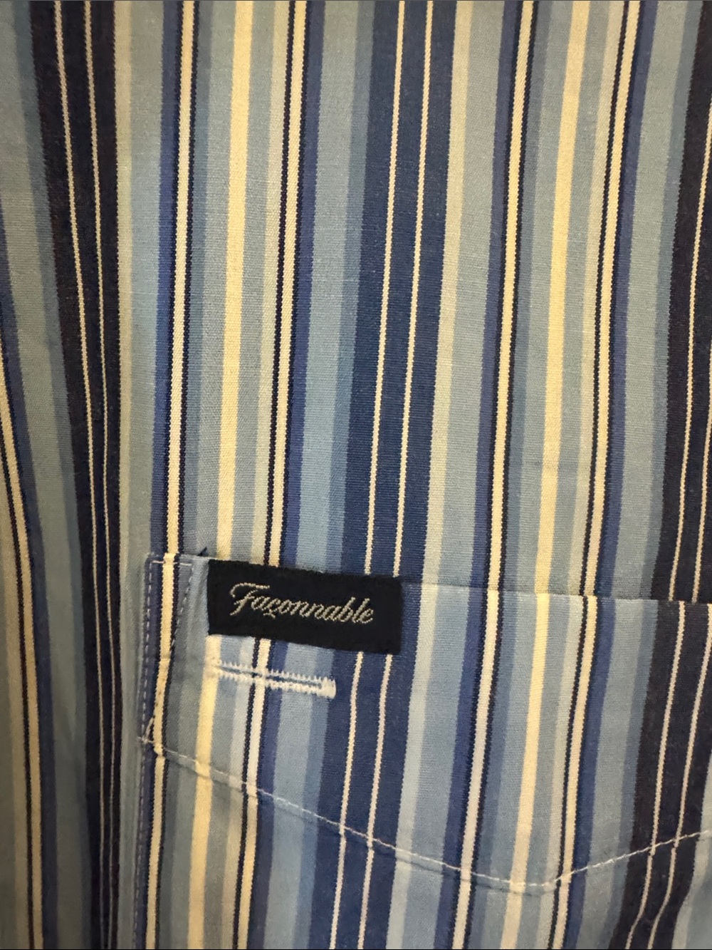 Faconnable Blue and White Vertical Stripe Men’s Dress Shirt - Picture 3 of 6